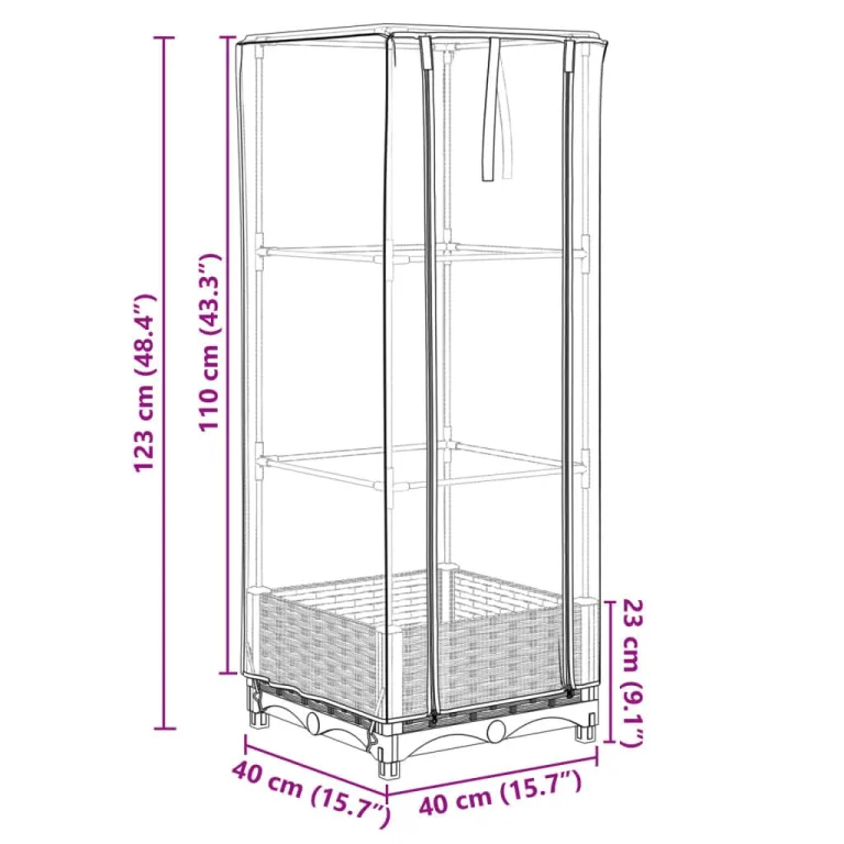 Hochbeet mit Gewächshaus-Aufsatz Rattan-Optik 40x40x123 cm, Pflanzkasten aus PP-Eisenrahmen für Pflanzen Gemüse Kräuter, Outdoor Garten Balkon, erhöhtes Gartenbeet – Bild 9