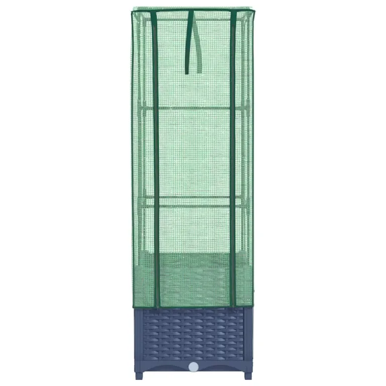 Hochbeet mit Gewächshausaufsatz Rattan-Optik, Erhöhter Pflanzkasten für Gartenbeete Outdoor, stabiles Frühbeet zum Gärtnern aus Polypropylen Eisen, 40x40x139 cm Blaugrau – Bild 4