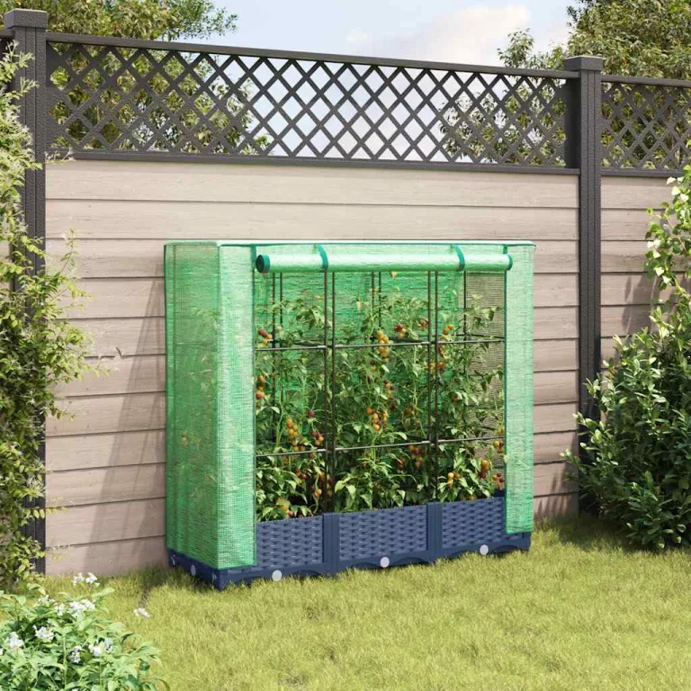 Hochbeet mit Gewächshausabdeckung, Rattanoptik Pflanzkasten Outdoor aus PP & Eisenrohr, 120x40x123 cm, für Gartenbeete, Stabiler Gartenkasten, Hochbeete & Blumenbeet – Bild 3