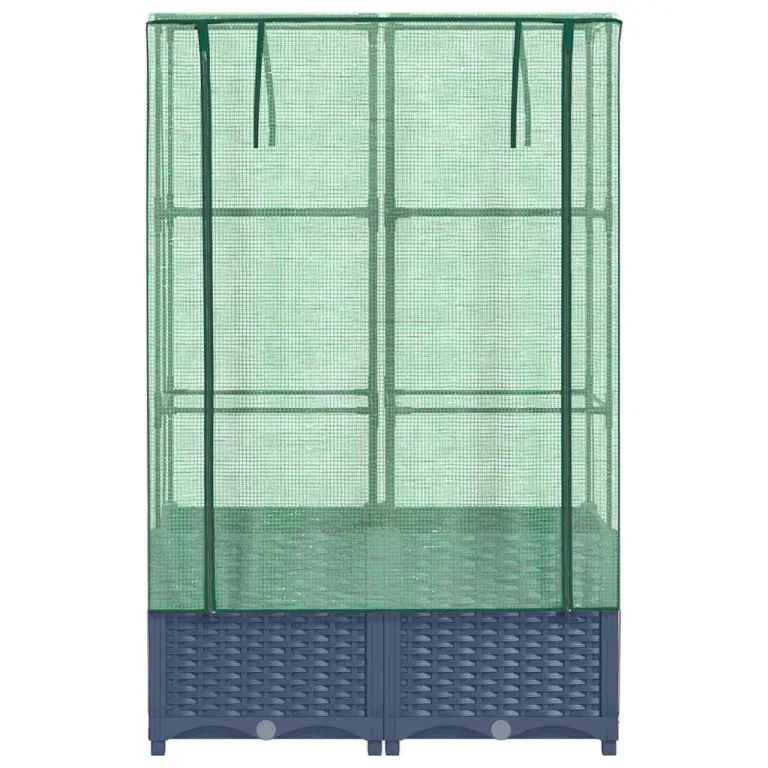 Hochbeet mit Gewächshaus-Aufsatz, Rattan-Optik Blaugrau, 80x40x138 cm, Stabiler Eisenrahmen für Pflanzen, Gemüse, Kräuter, Blumen, Garten, Balkon – Bild 4