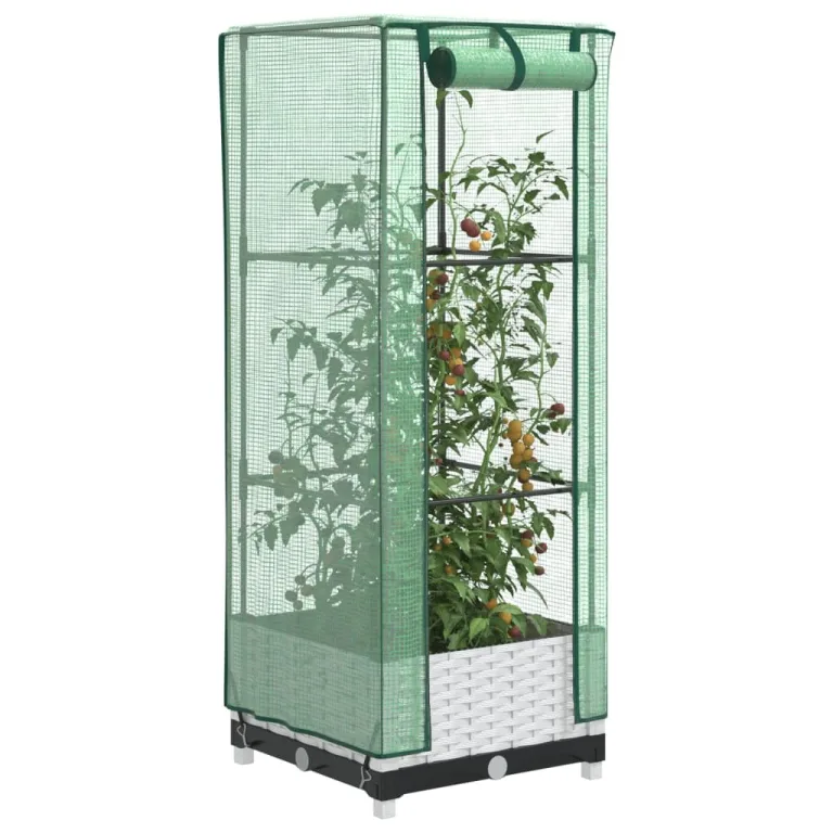 Hochbeet mit Gewächshaus-Aufsatz, Rattan-Optik Blaugrau, 80x40x138 cm, Stabiler Eisenrahmen für Pflanzen, Gemüse, Kräuter, Blumen, Garten, Balkon – Bild 10