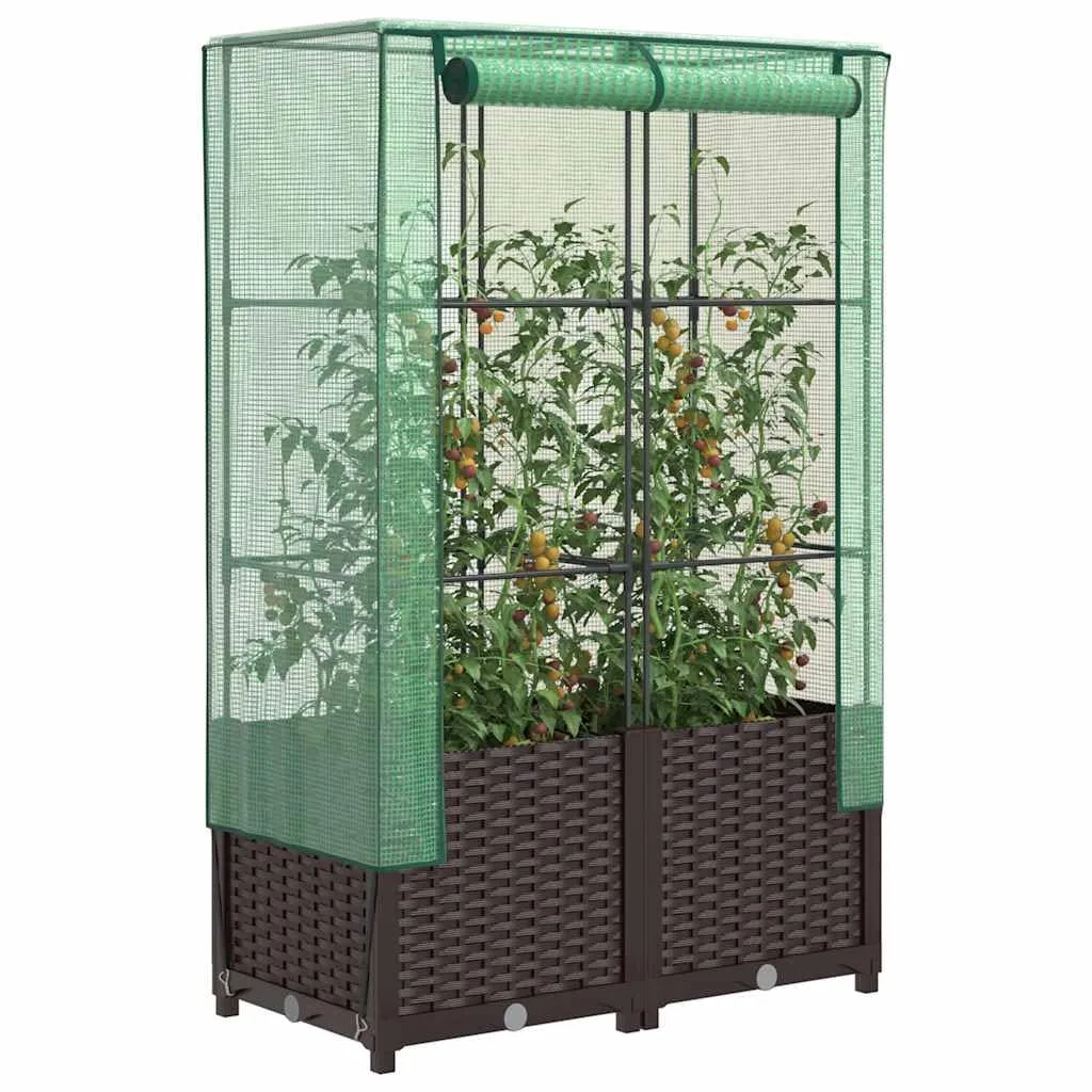 Hochbeet mit Gewächshaus-Aufsatz, Rattan-Optik braun, 80x40x138 cm, Stabiler Pflanzenkübel für Garten, Balkon, Terrasse, Robustes Frühbeet mit Eisenrahmen, für Gemüse und Blumen - Bild 1