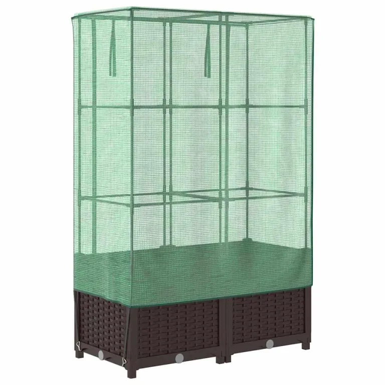 Hochbeet mit Gewächshaus-Aufsatz, Rattan-Optik braun, 80x40x138 cm, Stabiler Pflanzenkübel für Garten, Balkon, Terrasse, Robustes Frühbeet mit Eisenrahmen, für Gemüse und Blumen – Bild 6
