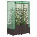 Hochbeet mit Gewächshaus-Aufsatz, Rattan-Optik braun, 80x40x138 cm, Stabiler Pflanzenkübel für Garten, Balkon, Terrasse, Robustes Frühbeet mit Eisenrahmen, für Gemüse und Blumen - Thumbnail 1