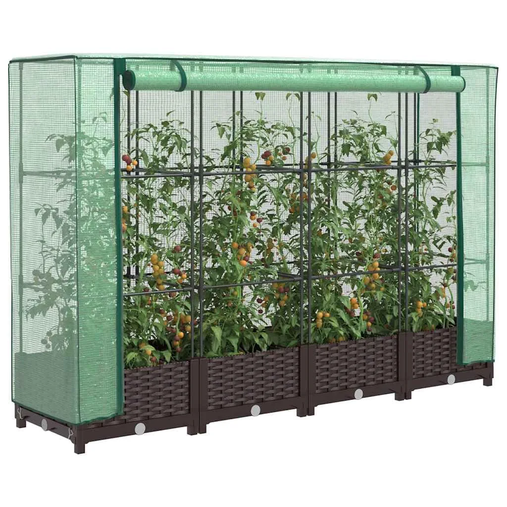 Hochbeet mit Gewächshaus-Aufsatz, Rattan-Optik, aus robustem PP und Eisenrahmen, 160x40x123 cm, Stabiler Pflanzkasten Outdoor für Pflanzen, Gemüse, Kräuter, Blumen - Bild 1