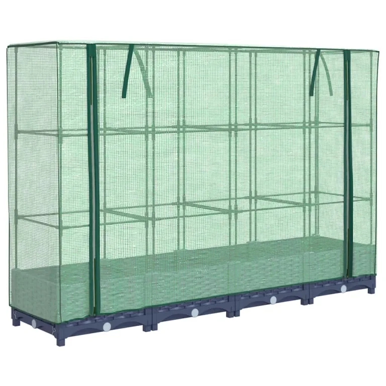 Hochbeet mit Gewächshausabdeckung, Rattanoptik Blaugrau, 160x40x123 cm, Stabiler Pflanzkasten Outdoor für Gartenbeete, Gemüsebeet und Blumenbeet, schützt Pflanzen vor Witterung und Insekten – Bild 2