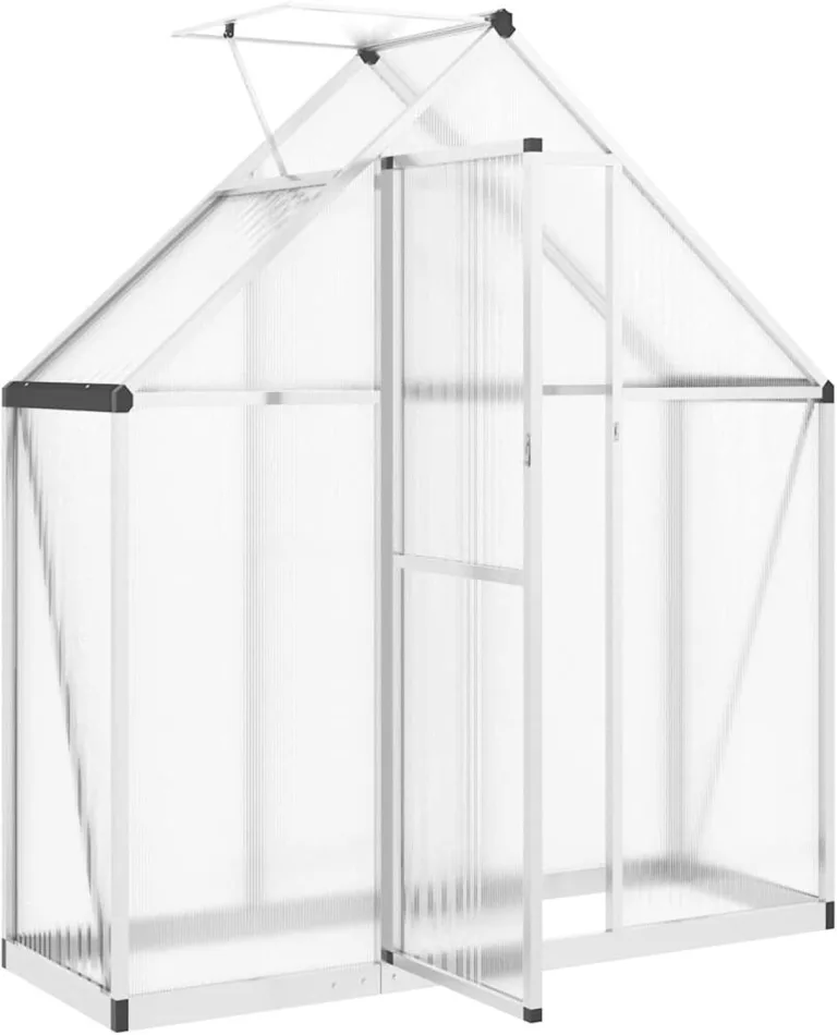 Gecheer Gewächshaus, Aluminium Rahmen mit Fundament 169x58x195cm, UV-beständige Polycarbonat Platten, Lüftungsfenster und Regenrinnen für Garten, Pflanzenzucht und Hobby-Gärtner – Bild 6