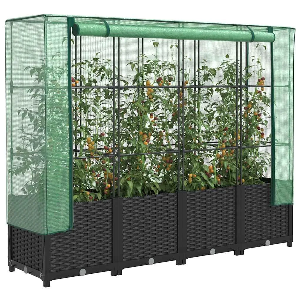 Hochbeet mit Gewächshausabdeckung, Rattanoptik, 160x40x138 cm, Stabiler Eisenrahmen, für Gemüse, Kräuter und Blumen im Garten - Bild 1