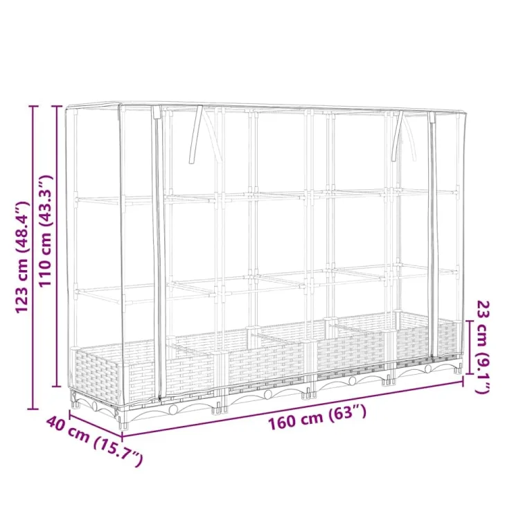 Hochbeet mit Gewächshaus-Aufsatz, Rattan-Optik Hellgrau, 160x40x123 cm, Robustes Polypropylen, für Garten & Balkon, schützt Pflanzen effektiv – Bild 9