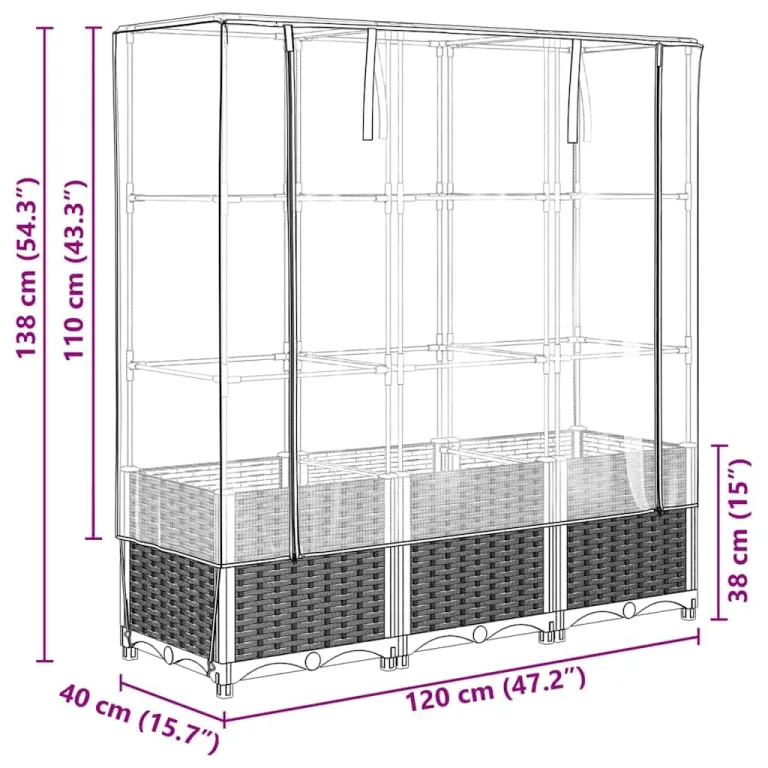 Hochbeet Gewächshaus-Aufsatz, Rattan-Optik Braun, 120x40x138 cm, Stabiler Pflanzkasten Outdoor für Gartenbeete, vielseitiger Gartenkasten, Hochbeete & Blumenbeet – Bild 9