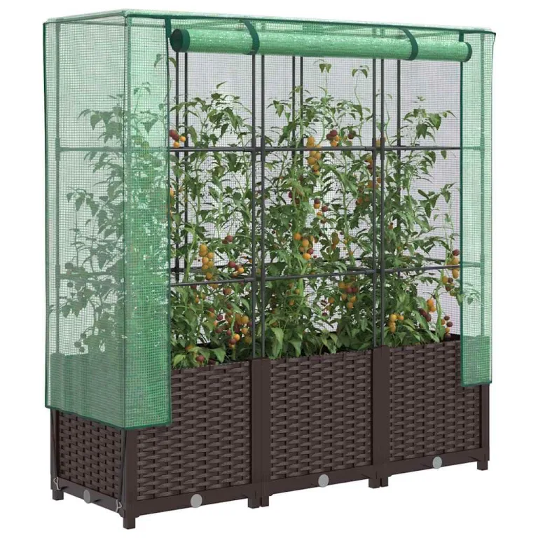 Hochbeet Gewächshaus-Aufsatz, Rattan-Optik Braun, 120x40x138 cm, Stabiler Pflanzkasten Outdoor für Gartenbeete, vielseitiger Gartenkasten, Hochbeete & Blumenbeet – Bild 1
