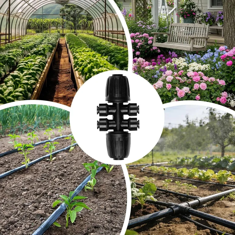 Zubehör für Tropfbewässerung | 6-fach Verteiler für Tropfschlauch | Wasserdichte Bewässerungsadapter | Gewächshaus Landschaft Outdoor Hinterhof Blumenbeet Farm Rasen Landwirtschaft – Bild 4