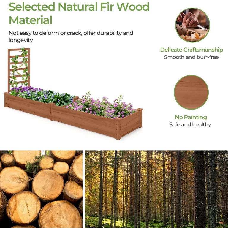 HOMASIS Blumenkasten mit Rankgitter, Hochbeet mit Spalier, Pflanzenkasten Holz, Blumenbeet mit Rankhilfer, Gartenspalier für Kletterpflanzen, Rankkasten für Balkon Garten (Braun, 235x63x102cm) – Bild 4