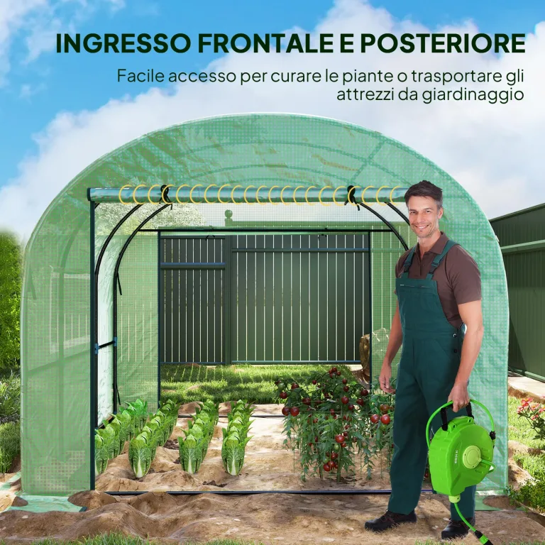 Outsunny Tunnel-Gewächshaus für den Garten, 3 x 3 x 2 m, mit aufrollbaren Türen und Fenstern, Gewächshaus für Gemüsegarten mit Struktur aus Stahl und PE-Abdeckung, für Gemüse, Blumen, Obst, UV-Schutz – Bild 4