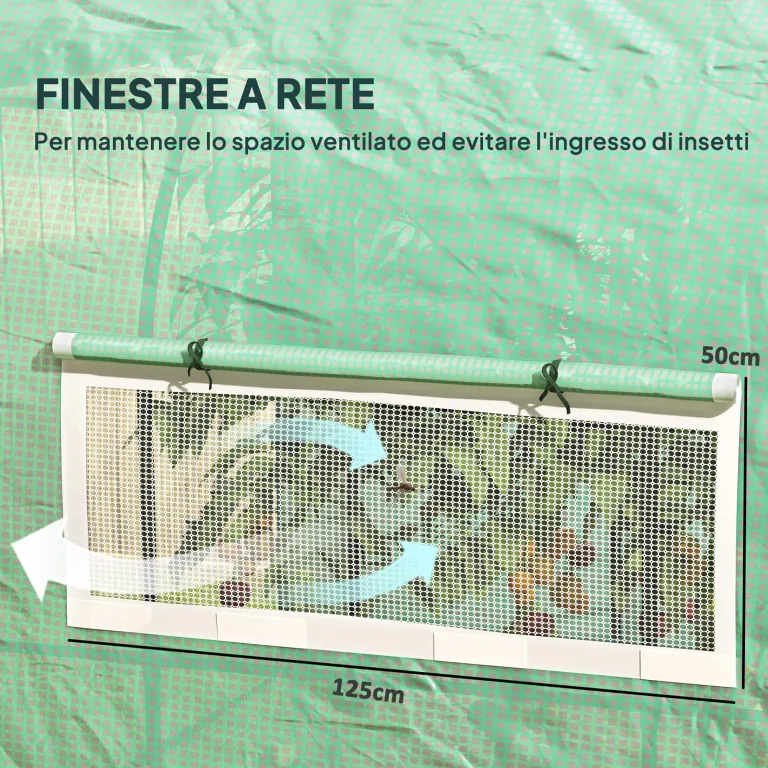 Outsunny Tunnel-Gewächshaus für den Garten, 3 x 3 x 2 m, mit aufrollbaren Türen und Fenstern, Gewächshaus für Gemüsegarten mit Struktur aus Stahl und PE-Abdeckung, für Gemüse, Blumen, Obst, UV-Schutz – Bild 5