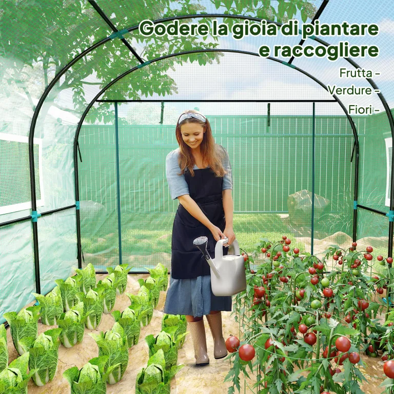 Outsunny Tunnel-Gewächshaus für den Garten, 3 x 3 x 2 m, mit aufrollbaren Türen und Fenstern, Gewächshaus für Gemüsegarten mit Struktur aus Stahl und PE-Abdeckung, für Gemüse, Blumen, Obst, UV-Schutz – Bild 8