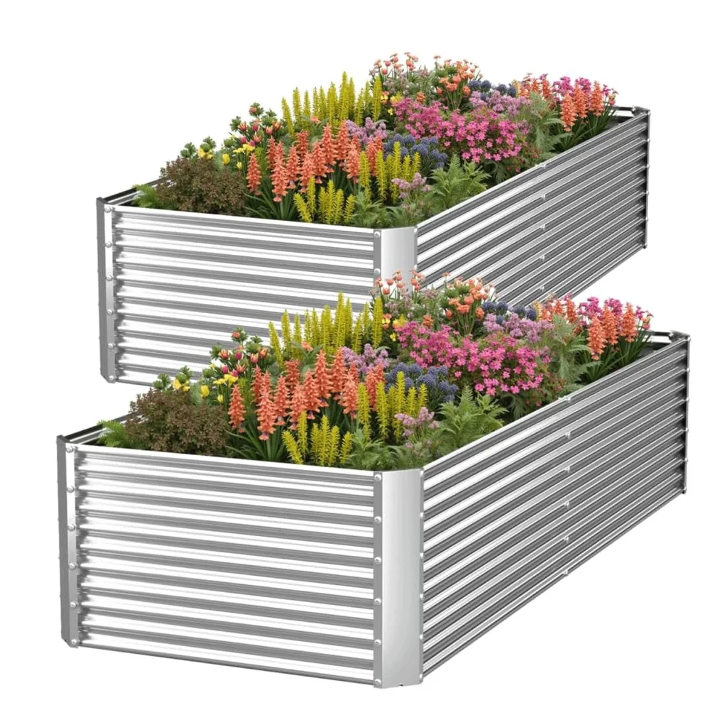 Pflanzkübel 2er-Set 180 x 90 x 40 cm verzinktes Hochbeet für den Außenbereich, Metall-Hochbeet für Gemüse, Stahl-Hochbeete für den Garten, oberirdisches Gartenbeet für Blumen-Rechteck