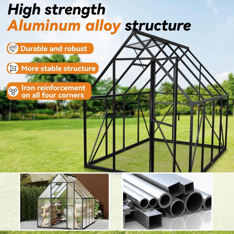 LARS360 Gewächshaus Aluminium Gartengewächshäuser mit Fundament, 4mm Polycarbonat Doppelstegplatten, Treibhaus für Garten, Tomatenhaus mit Dachfenster, Wetterfestes Pflanzenhaus, 230x180x195cm – Bild 4