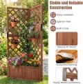 HOMASIS Blumenkasten mit Rankgitter, 140cm Hochbeet Holz, Eck Pflanzkasten mit Spalier & Drainageloch, Gartenspalier für Kletterpflanzen, Pflanzkübel mit Rankhilfe für Balkon Garten Terrasse (Braun) - Thumbnail 10