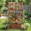 HOMASIS Blumenkasten mit Rankgitter, 140cm Hochbeet Holz, Eck Pflanzkasten mit Spalier & Drainageloch, Gartenspalier für Kletterpflanzen, Pflanzkübel mit Rankhilfe für Balkon Garten Terrasse (Braun) - Thumbnail 2