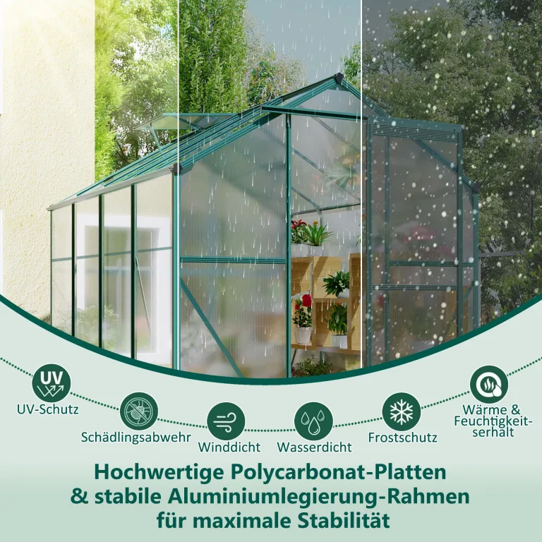 Gewächshaus Aluminium mit Fundament, 4,75 m² - 190 × 253cm, Gartengewächshäuser mit Dachfenster & Schiebetür für Gemüse & Toma, Gewächshaus Groß mit UV-beständigen Polycarbonatplatten – Bild 4