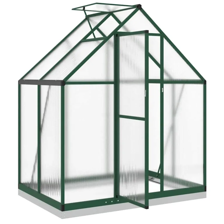 HUAKEHOM Gewächshaus mit Fundamentrahmen Pflanzenhaus mit Dachrinnensystem Flügeltür Treibhaus für Pflanzen Frühbeet Grün 169x114x202 cm Aluminimum – Bild 6