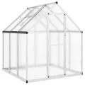 HUAKEHOM Gewächshaus mit Fundamentrahmen Pflanzenhaus mit Dachrinnensystem Flügeltür Treibhaus für Pflanzen Frühbeet Silbern 169x169x195 cm Alu - Thumbnail 2