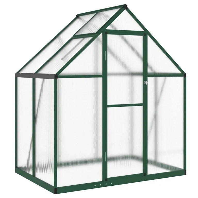 HUAKEHOM Gewächshaus mit Fundamentrahmen Pflanzenhaus mit Dachrinnensystem Flügeltür Treibhaus für Pflanzen Frühbeet Grün 169x114x195 cm Aluminimum – Bild 2