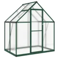 HUAKEHOM Gewächshaus mit Fundamentrahmen Pflanzenhaus mit Dachrinnensystem Flügeltür Treibhaus für Pflanzen Frühbeet Grün 169x114x195 cm Aluminimum - Thumbnail 2