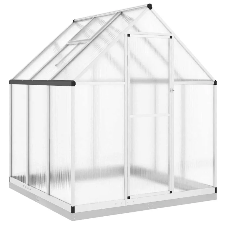 HUAKEHOM Gewächshaus mit Fundamentrahmen Pflanzenhaus mit Dachrinnensystem Flügeltür Treibhaus für Pflanzen Frühbeet Silbern 169x169x202 Aluminimum – Bild 2