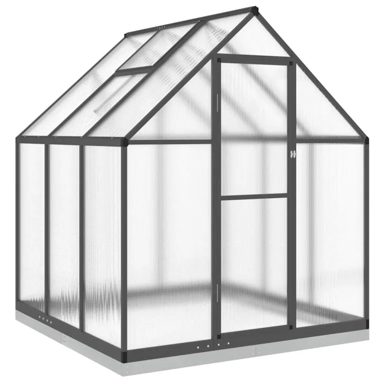 HUAKEHOM Gewächshaus mit Fundamentrahmen Pflanzenhaus mit Dachrinnensystem Flügeltür Treibhaus für Pflanzen Frühbeet Anthrazit 169x169x202 cm Alu – Bild 2