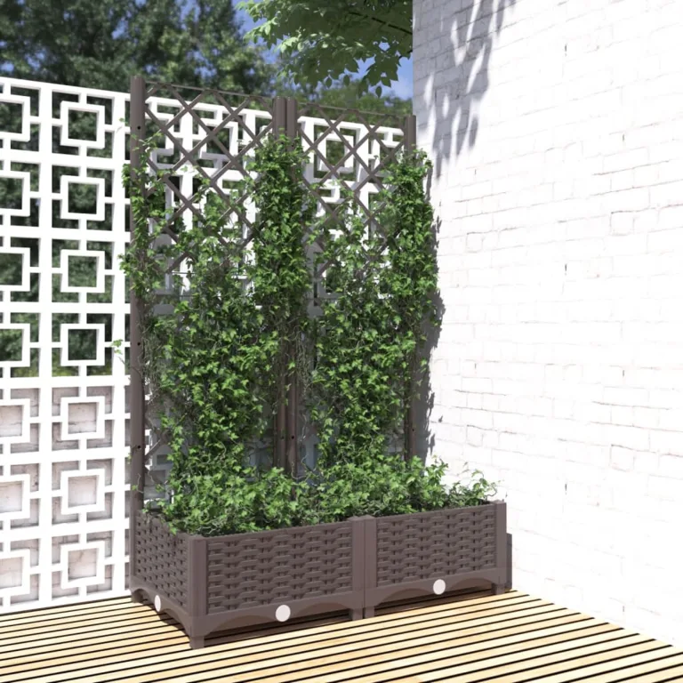WGYHOME Pflanzkübel mit Rankgitter Braun 80x40x121,5 cm PP Hochbeet für Gemüse extra groß Gemüsebeet Pflanzkübel Frühbeet Gartenbeet Pflanzkübel Blumenkasten für Garten Balkon und Terrasse – Bild 2
