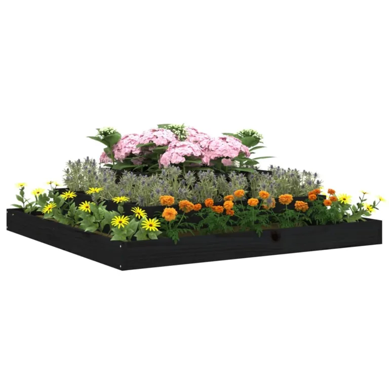 WGYHOME Pflanzkübel Schwarz 110x110x27 cm Massivholz Kiefer Hochbeet für Gemüse extra groß Gemüsebeet Pflanzkübel Frühbeet Gartenbeet Pflanzkübel Blumenkasten für Garten Balkon und Terrasse – Bild 3