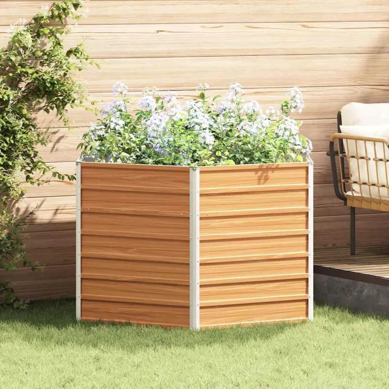WGYHOME Hochbeet im Garten Hellbraun 129 x 129 x 77 cm Verzinkter Stahl Hochbeet für Gemüse Gemüsebeet Pflanzkübel Frühbeet Gartenbeet Pflanzkübel Blumenkasten für Garten Balkon und Terrasse – Bild 2