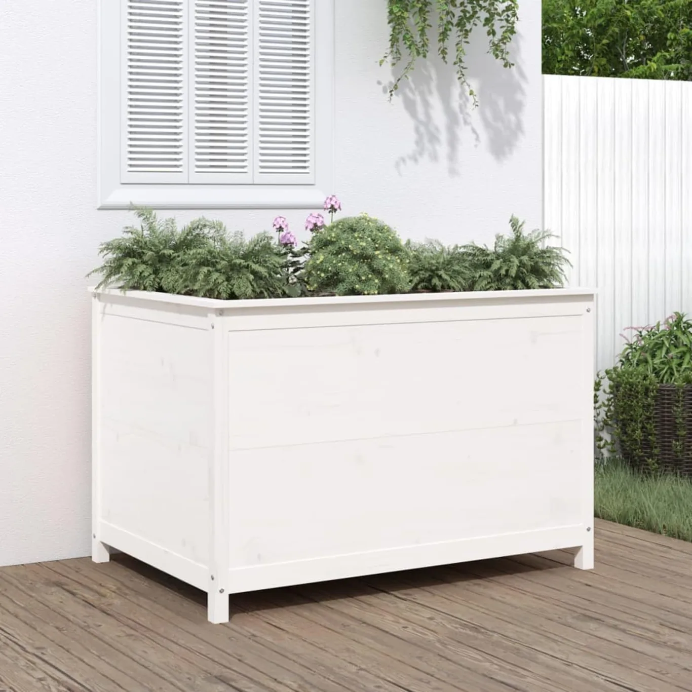 WGYHOME Hochbeet Weiß 119,5x82,5x78 cm Massivholz Kiefer Hochbeet für Gemüse extra groß Gemüsebeet Pflanzkübel Frühbeet Gartenbeet Pflanzkübel Blumenkasten für Garten Balkon und Terrasse - Bild 1