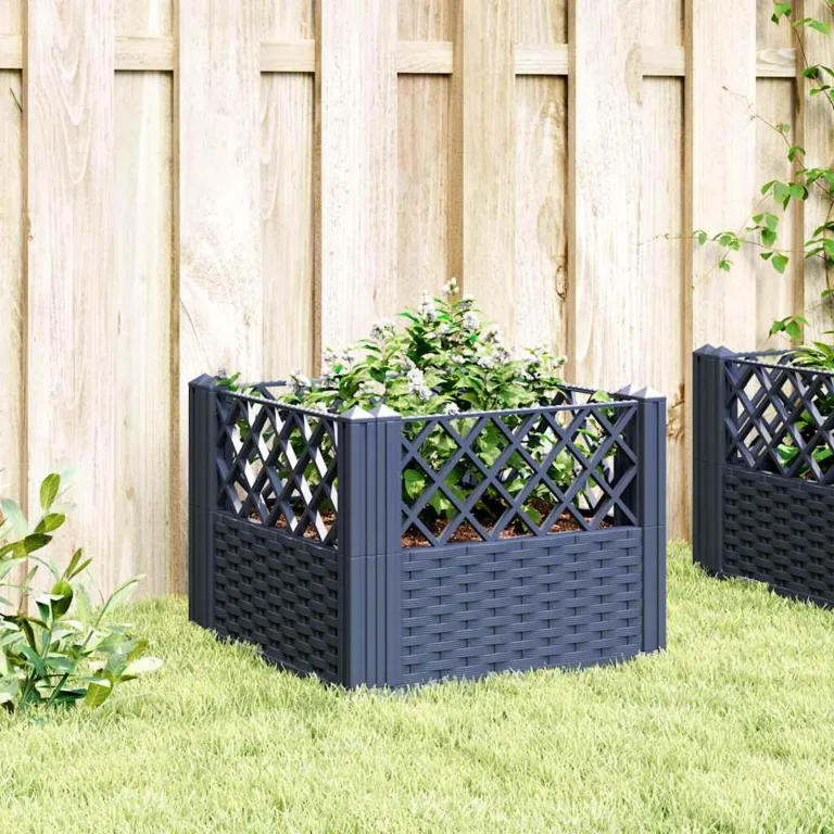 WGYHOME Pflanzkasten mit Erdspießen Blaugrau 42,5x42,5x28,5 cm PP Hochbeet für Gemüse extra groß Gemüsebeet Pflanzkübel Frühbeet Gartenbeet Pflanzkübel Blumenkasten für Garten Balkon und Terrasse – Bild 9