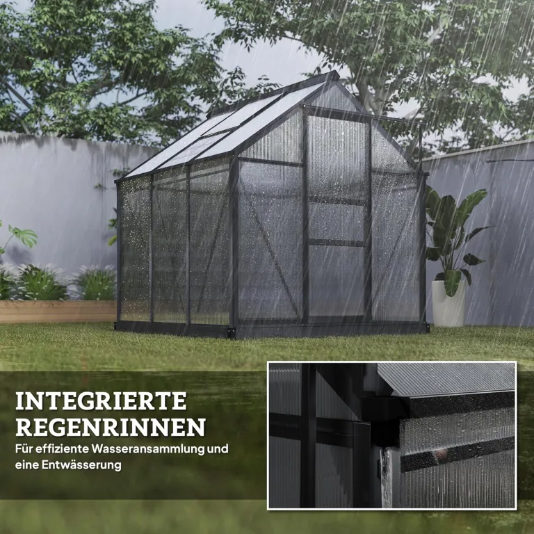 Outsunny Gewächshaus Aluminium 3,65m² 190x192x201cm mit Fundament Dachfenster Schiebetür 4 mm Platten, UV-beständig Treibhaus Aufzucht Tomatenhaus Pflanzenhaus Frühbeet für Garten Outdoor – Bild 6