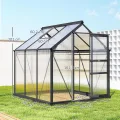 Outsunny Gewächshaus Aluminium 3,65m² 190x192x201cm mit Fundament Dachfenster Schiebetür 4 mm Platten, UV-beständig Treibhaus Aufzucht Tomatenhaus Pflanzenhaus Frühbeet für Garten Outdoor - Thumbnail 7