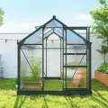Outsunny Gewächshaus Aluminium 3,65m² 190x192x201cm mit Fundament Dachfenster Schiebetür 4 mm Platten, UV-beständig Treibhaus Aufzucht Tomatenhaus Pflanzenhaus Frühbeet für Garten Outdoor - Thumbnail 9