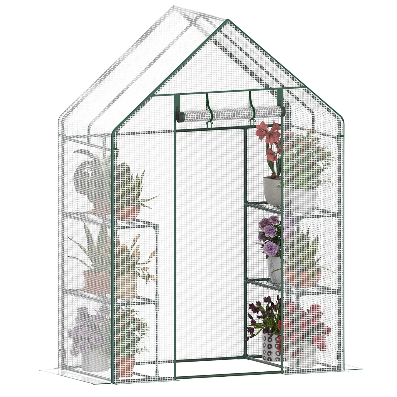 Gewächshaus Balkon Garten, 3-Etagen Foliengewächshaus 143x73x195 cm, Winterfestes Tomatengewächshaus Stabil, Platzsparendes Überwinterungszelt mit Reißverschlusstür, Wind- & Wetterfest, Weiß - Bild 1