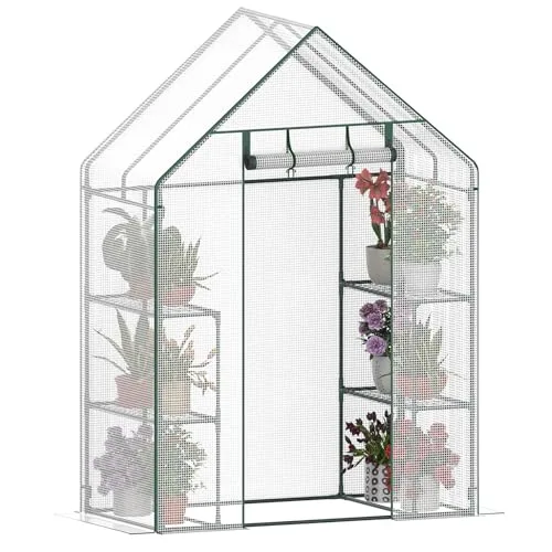Gewächshaus Balkon Garten, 3-Etagen Foliengewächshaus 143x73x195 cm, Winterfestes Tomatengewächshaus Stabil, Platzsparendes Überwinterungszelt mit Reißverschlusstür, Wind- & Wetterfest, Weiß – Bild 9
