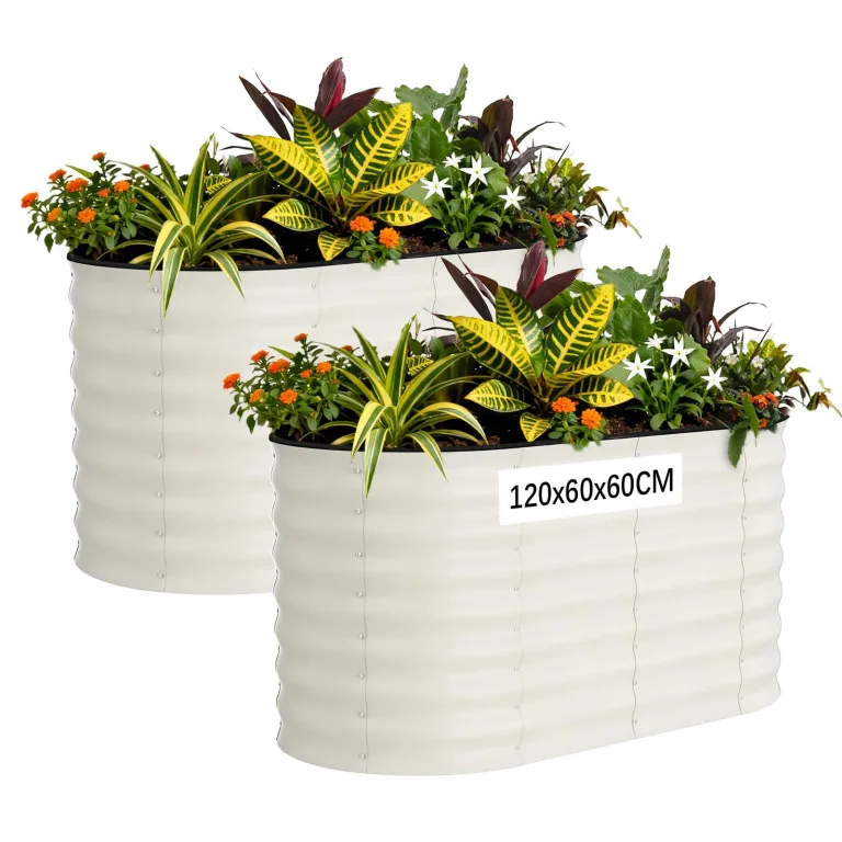 Acekool 2PCS Hochbeet Metall 120x60x60CM—oval, Hochbeete für Garten und Gemüsegarten, mit Schnittschutzleiste, Gemüse & Pflanzen, Ideal für Gemüse, Kräuter & Blumen, Beige – Bild 1
