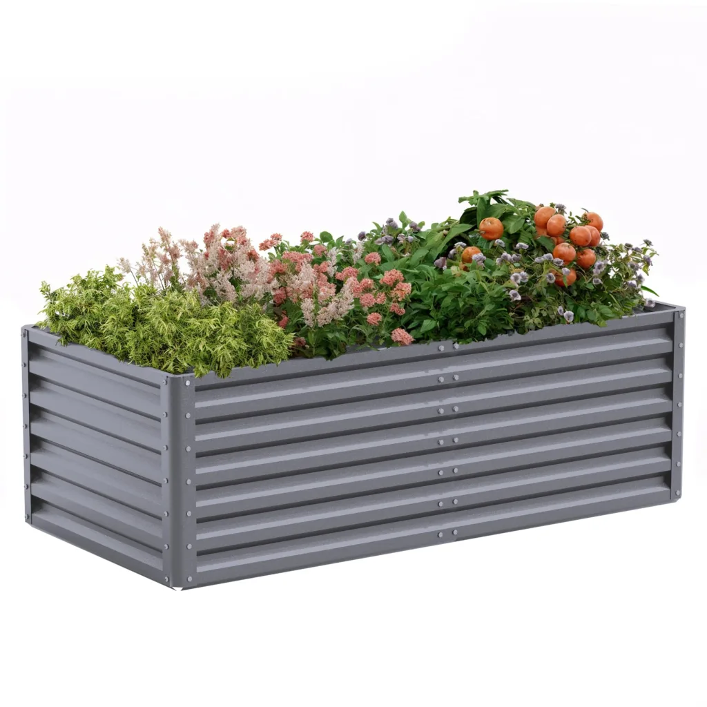 Amopatio Hochbeet Metall, Pflanzbeet Hochbeete für Garten, 180x90x60 cm, Hochbeete-kit 970 L für Gemüse Blumen Sukkulenten Kräuter, Blumenbeet & Pflanzentrog, Verzinkter Stahl, Grau