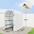 Outsunny begehbares Gewächshaus mit Regalen, kleines Gewächshaus mit Rolltür, Gartenpflanzen-Gewächshaus mit PE-Abdeckung, 123 x 187 x 189 cm, weiß - Thumbnail 7