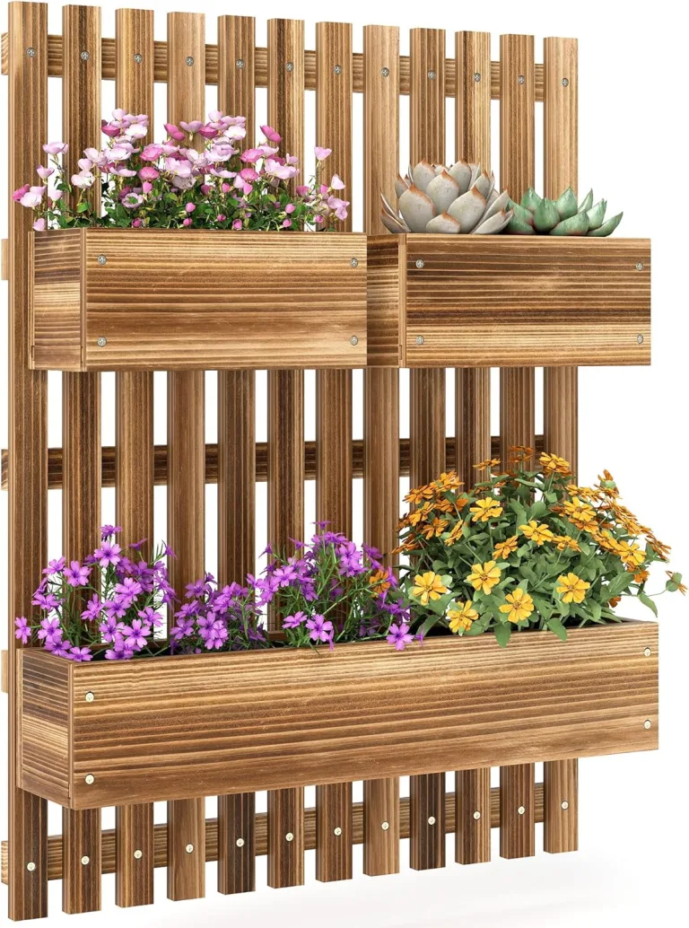 Outsunny Hochbeet Massivholz, Pflanzbeet Frühbeet Gartenbeet mit verstellbarem Blumenkasten, Wand, Pflanzkasten Pflanzkübel 60x16x80cm für Terrasse, Balkon, Gartenspalier für Blumen, Pflanzen Verkohlt – Bild 1