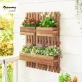Outsunny Hochbeet Massivholz, Pflanzbeet Frühbeet Gartenbeet mit verstellbarem Blumenkasten, Wand, Pflanzkasten Pflanzkübel 60x16x80cm für Terrasse, Balkon, Gartenspalier für Blumen, Pflanzen Verkohlt - Thumbnail 3