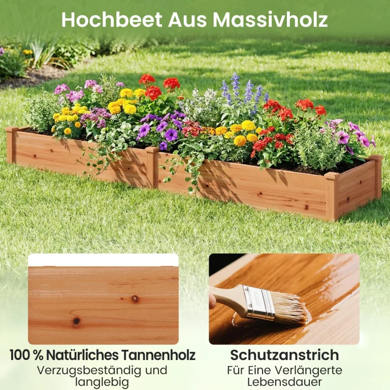 GOPLUS Hochbeet aus Tannenholz, Gartenbeet mit 2 Pflanzkästen & Trennwänden, Blumenkasten mit offenem Boden, Pflanzbeet Garten, Kräuterbeet Pflanzkasten Pflanzkübel für Blumen, Gemüse & Obst (Orange) – Bild 4