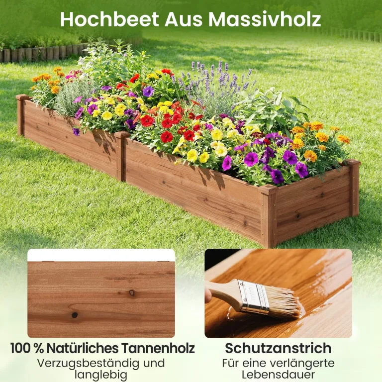 GOPLUS Hochbeet aus Tannenholz, Gartenbeet mit 2 Pflanzkästen & Trennwänden, Blumenkasten mit offenem Boden, Pflanzbeet Garten, Kräuterbeet Pflanzkasten Pflanzkübel für Blumen, Gemüse & Obst (Braun) – Bild 4