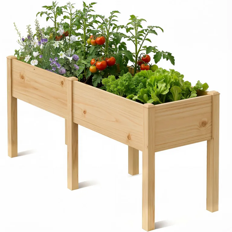SUNYRISY Hochbeet Holz für Balkon und Garten, 116x60x80cm Pflanzkasten Blumenkasten Kräuterbeet Tannenholz Pflanzbeet Blumenbeet Hochbeet-Kit für Garten Balkon Terrasse, Grau – Bild 8
