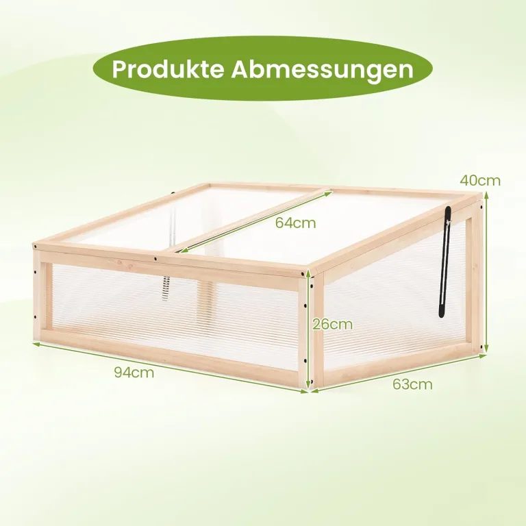COSTWAY Frühbeet Gewächshaus, mini Treibhaus, Frühbeetaufsatz, Hochbeet Abdeckung, Frühbeetkasten Aufsatz für Garten, Terrasse & Balkon, 94 x 63 x 40 cm (Natur) – Bild 3